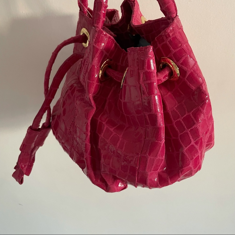 Carlos falchi pink drawstring leather bucket bag